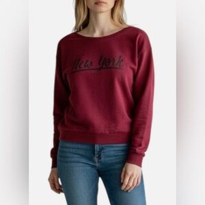 H&M DIVIDED Women’s Pullover Sweatshirt NEW YORK SOHO Print Cotton Sz M Burgundy